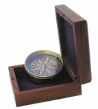 Kompass mit Windrosenblatt, Dm: 5cm, in der Holzbox