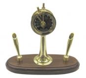 Maschinentelegraf mit 2 Penhaltern, Messing/Holz, H: 17cm