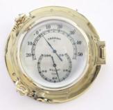 Thermo- & Hygrometer im Bullauge, Messing, Dm: 14cm