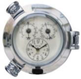 Uhr, Thermo- & Hygrometer im Bullauge, verchromt, Quartzwerk, Dm