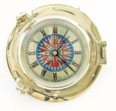 Bullaugen-Uhr mit Windrosenzifferblatt, Messing, Quartzwerk, Dm: