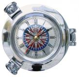 Bullaugen-Uhr mit Windrosenzifferblatt, verchromt, Quartzwerk, D