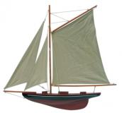 Segel-Yacht, Halbmodell, schwarz/weinrot, Holz mit Stoffsegel, L