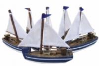 Segelboote, Holz mit Stoffsegel, L: 10cm, Set/6