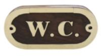 Tuerschild - W.C., Holz/Messing, 10,5x5cm