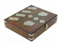 Domino/Wuerfel/Karten-Box, Holz, inklusive Kartenspiel, 20x17x5c