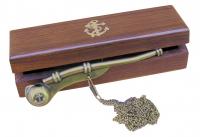 Bootsmannspfeife mit Kette, Messing antik, 12cm, in der Holzbox