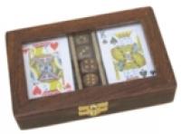 Karten-Wuerfel-Box mit Glassichtfenster im Deckel, Holz, 18x11,5