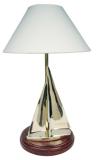 Lampe - Segelyacht, elektrisch 230V, Messing/Holz, H: 60cm, Dm: 