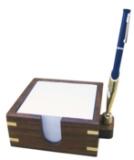 Zettel-Kasten mit Stifthalter, Holz/Messing, 13x11,5x5cm