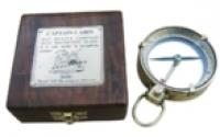 Lupen-Kompass, Messing, Dm: 9cm, in der Holzbox, 10,5x10,5x4cm